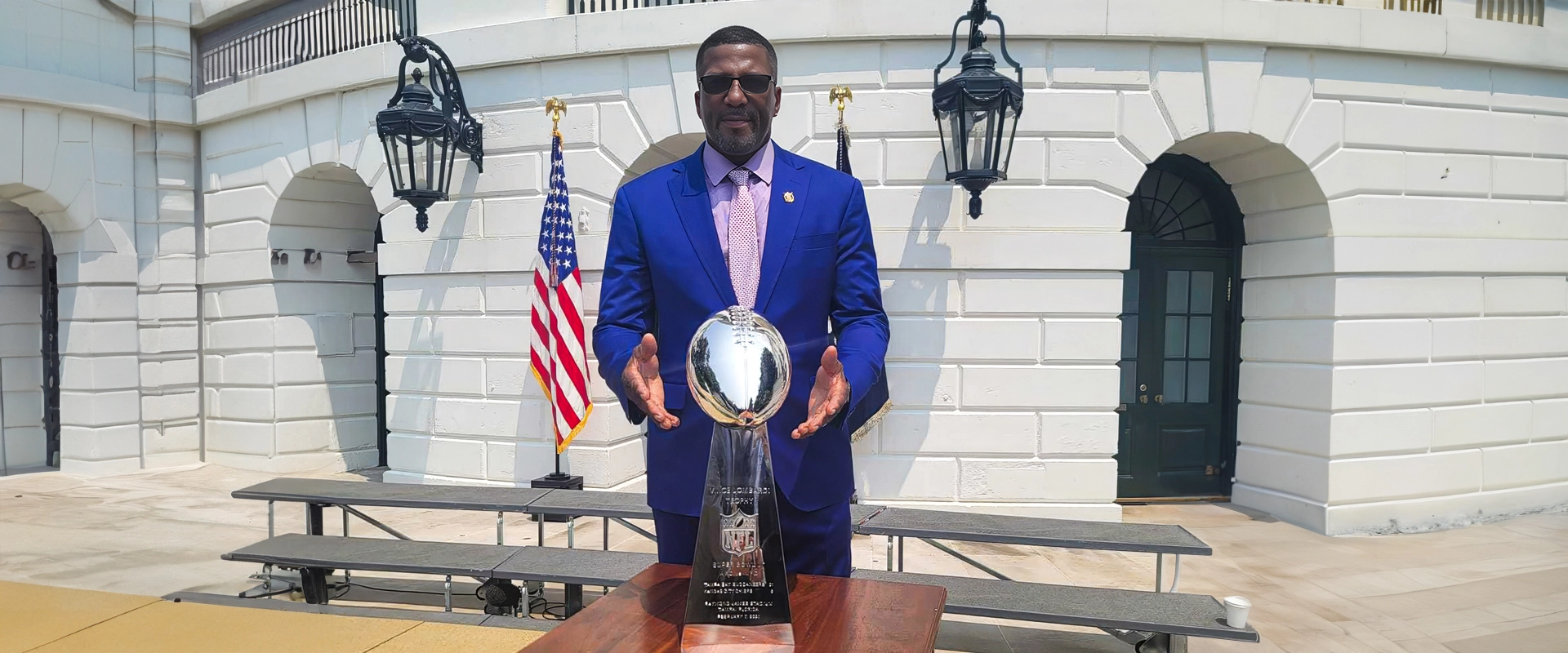 Roger Kingdom with championship trophy
